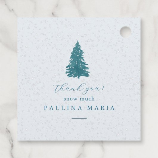 Dank u sneeuw veel winter quinceanera dennenboom bedankjes labels (Achterkant)