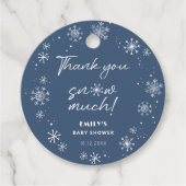Dank u sneeuwveel blauw baby shower bedankjes labels (Voorkant)