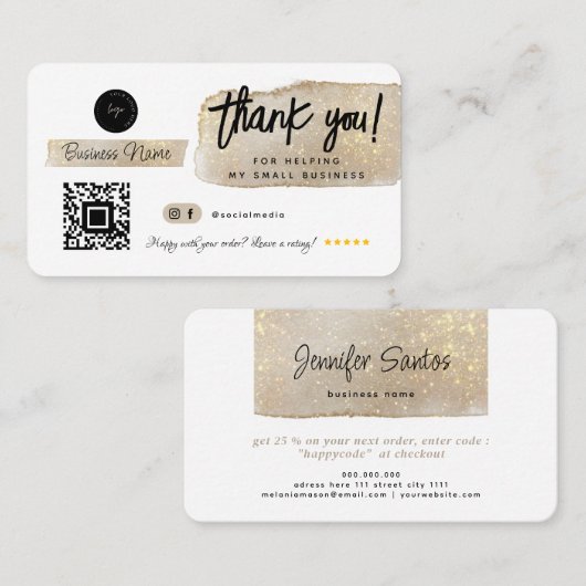 Dank u Social Media Small Business Modern Gold Visitekaartje (Voorkant / Achterkant)