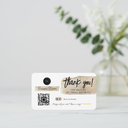 Dank u Social Media Small Business Modern Gold Visitekaartje (Staand voorkant)