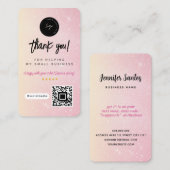 Dank U Sociale Media QR-code & Logo Roze Glitters Visitekaartje (Voorkant / Achterkant)