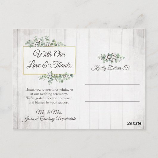 Dank u Southern Cotton 3-foto bruiloft Briefkaart (Achterkant)