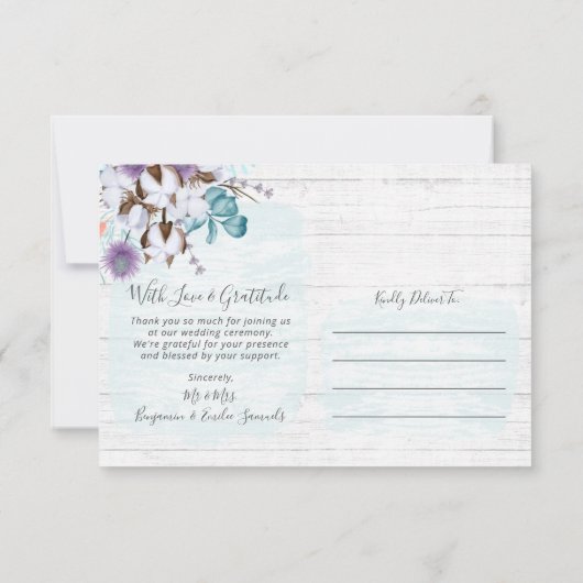 Dank u Southern Cotton 3-foto bruiloft Kaart (Achterkant)