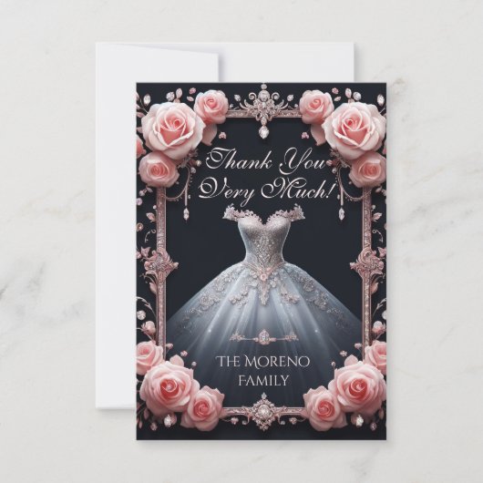 Dank u Spaans Quinceañera Roos Bedankkaart (Voorkant)