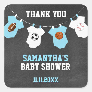 Dank u Sport Thema Baby shower Chalkboard Boy Vierkante Sticker