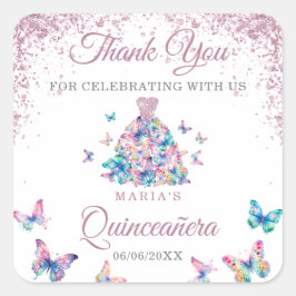 Dank u sprankelende vlinders Gown Quinceanera Vierkante Sticker