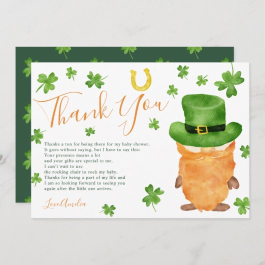Dank u St Patrick klaver waterverf baby shower Bedankkaart (Voorkant / Achterkant)
