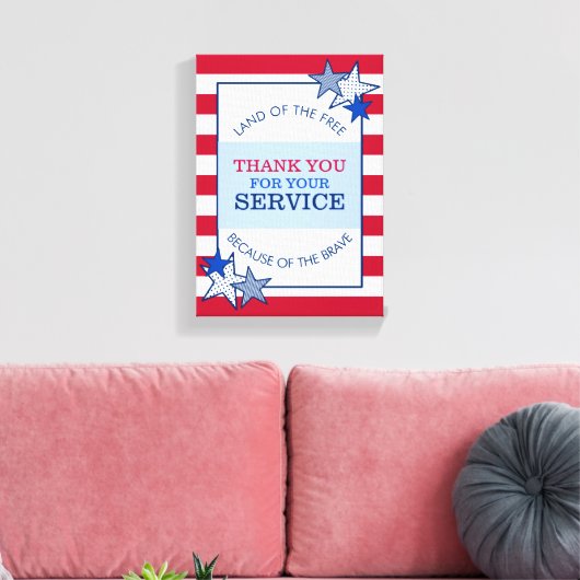 Dank u Stars Stripes Patriottische Veteranendienst Canvas Afdruk (Insitu (Woonkamer))