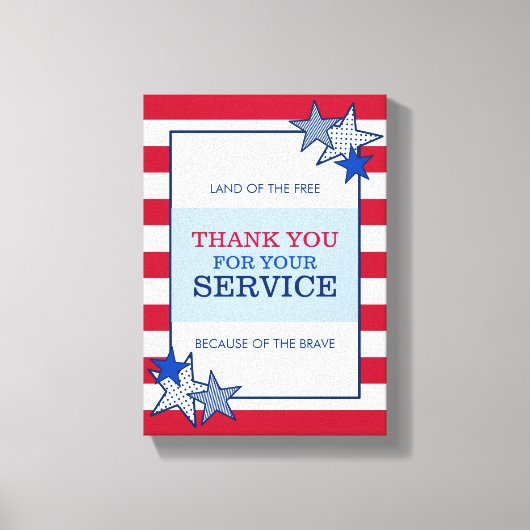 Dank u Stars Stripes Patriottische Veteranendienst Canvas Afdruk (Voorkant)