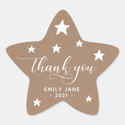 Dank u Sterren Baby shower Party Stickers | Kraft (Voorkant)