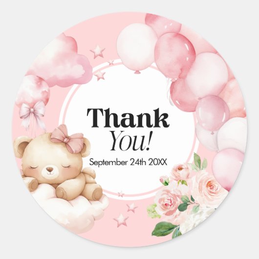 Dank u Stickers Baby shower roze (Voorkant)