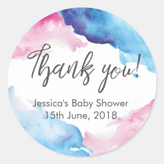 Dank u stickers Blauwe en Roze Waterverf (Voorkant)