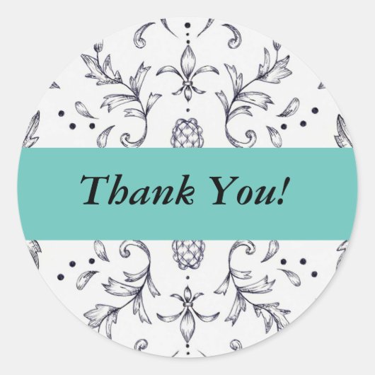 Dank u Stickers Damask Black en Blauwgroen (Voorkant)