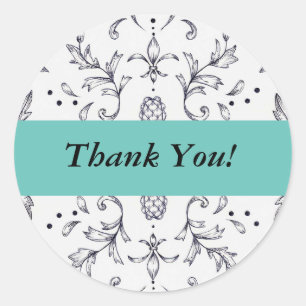 Dank u Stickers Damask Black en Blauwgroen