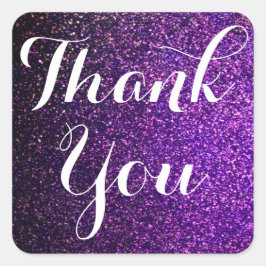 Dank u stickers paarse glitter