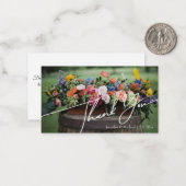 Dank u stijlvolle script bloemenbruiloft budget notitiekaartje (Voorkant / Achterkant in situ)