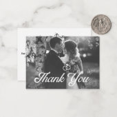 Dank u stijlvolle script zwart & wit foto bruiloft notitiekaartje (Voorkant / Achterkant in situ)