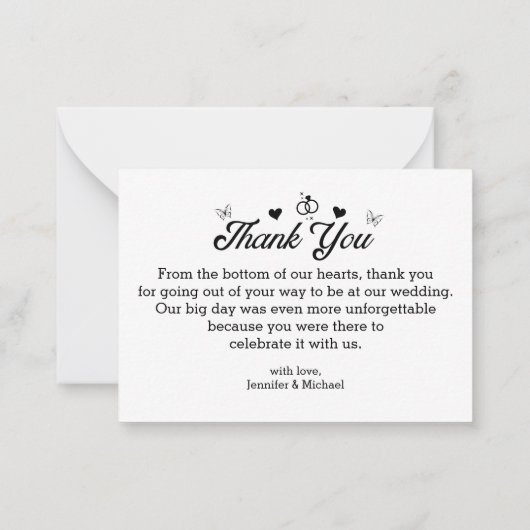 Dank u stijlvolle script zwart & wit foto bruiloft notitiekaartje (Achterkant)