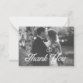 Dank u stijlvolle script zwart & wit foto bruiloft notitiekaartje (Voorkant)