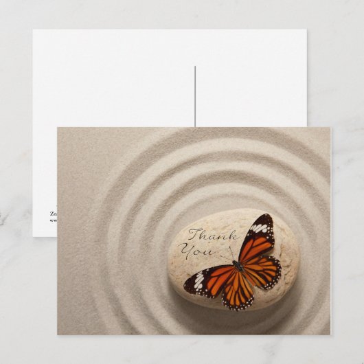 Dank u Stone in een Zen tuin met vlinder Briefkaart (Voorkant / Achterkant)