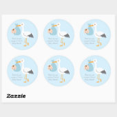 Dank u Stork levert Schattigee baby jongen Ronde Sticker (Vel)