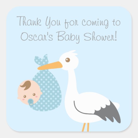 Dank u Stork levert Schattigee baby jongen Vierkante Sticker (Voorkant)