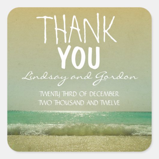 dank u strand bruiloft sticker (Voorkant)