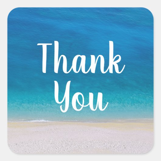 Dank u Strand Thema Blauw Zee Oceaan Foto Eenvoudi Vierkante Sticker (Voorkant)