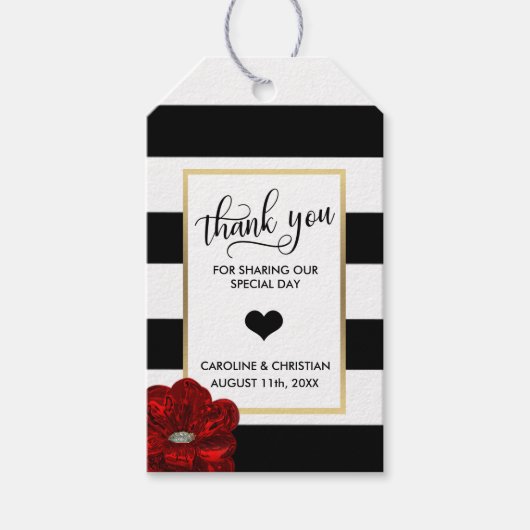 DANK U Strepen Wit Rood ROSE Hart Bruiloft Cadeaulabel (Voorkant)