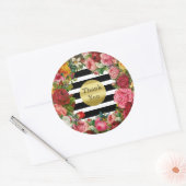 Dank u Stripes Rozen Bloemen Gouden Glitter Trend Ronde Sticker (Envelop)