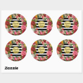 Dank u Stripes Rozen Bloemen Gouden Glitter Trend Ronde Sticker (Vel)