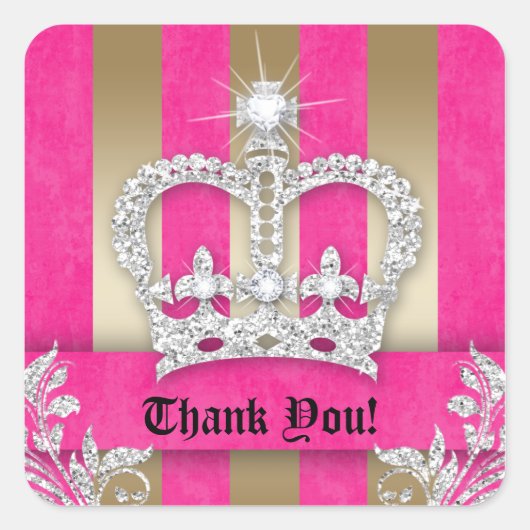 Dank u Stripes Sticker Sieraden Roze Kroon Goud (Voorkant)