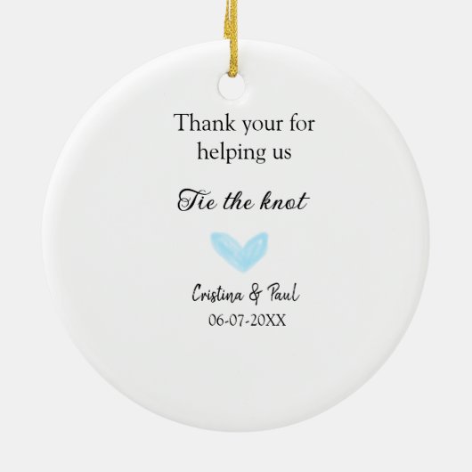 Dank u stropdas de Knoop Blue Heart bruiloft rusti Keramisch Ornament (Achterkant)