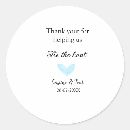 Dank u stropdas de Knoop Blue Heart bruiloft rusti Ronde Sticker (Voorkant)