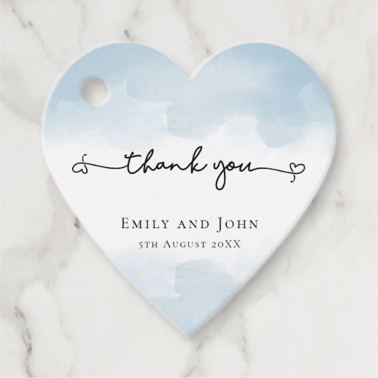 Dank u Swash Namen Lichtblauwe bruiloft Bedankjes Labels (Voorkant)