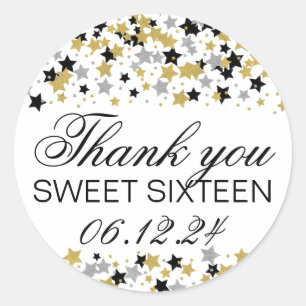 Dank u Sweet 16 Gold Glitter Star Confetti Ronde Sticker