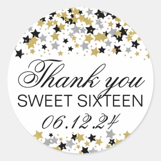 Dank u Sweet 16 Gold Glitter Star Confetti Ronde Sticker (Voorkant)