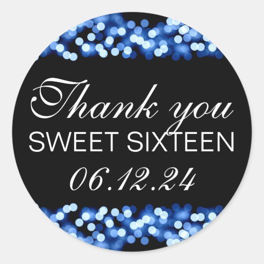 Dank u Sweet 16 Hollywood Glam Blue Ronde Sticker (Voorkant)