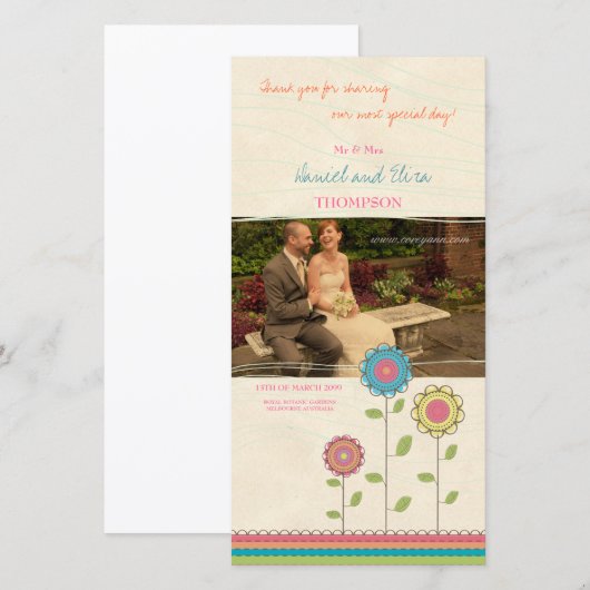 Dank u Tall Rainbow Flowers Bruiloft Fotokaart Bedankkaart (Voorkant / Achterkant)