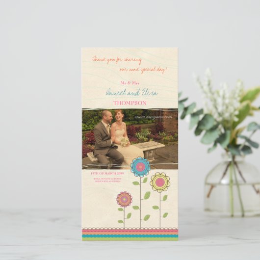 Dank u Tall Rainbow Flowers Bruiloft Fotokaart Bedankkaart (Staand voorkant)