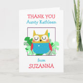 Dank u tante naam Schattigee uil bladeren Kaart (Voorkant)