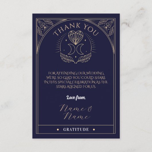 Dank u Tarot Moon Crystals Harten Trouwkaarten Informatiekaartje (Voorkant)