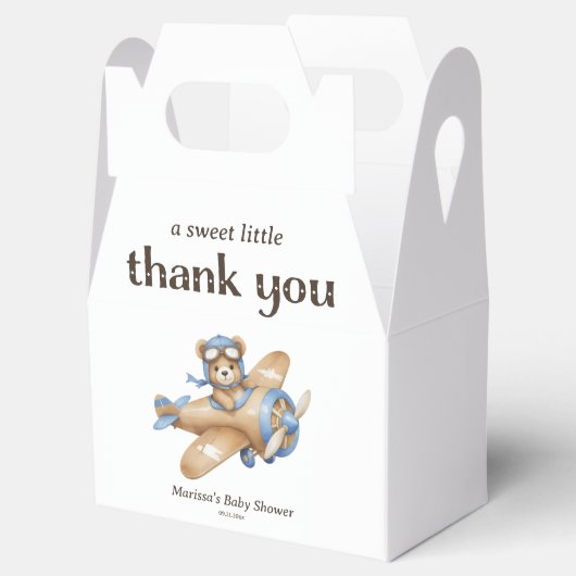 Dank u Teddy Bear Pilot Baby Boy Shower Bedankdoosjes (Geopend)