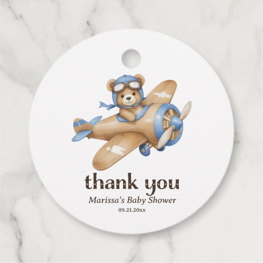Dank u Teddy Bear Pilot Baby Boy Shower Bedankjes Labels (Achterkant)