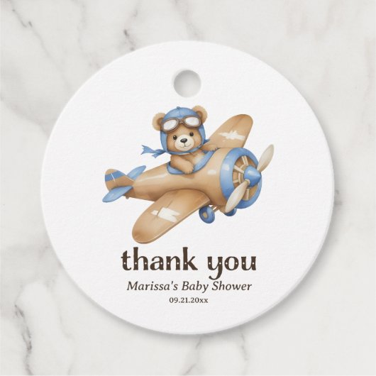 Dank u Teddy Bear Pilot Baby Boy Shower Bedankjes Labels (Voorkant)