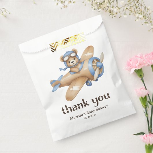 Dank u Teddy Bear Pilot Baby Boy Shower Bedankzakje (Gezegeld)