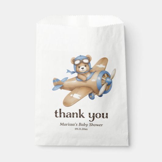 Dank u Teddy Bear Pilot Baby Boy Shower Bedankzakje (Voorkant)