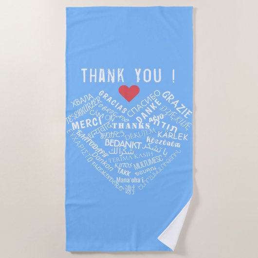 Dank u tekst Blue Beach handdoek meertalig (Voorkant)