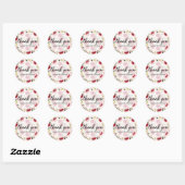 Dank U Tekst Bordeaux Bloemen Ronde Sticker (Vel)