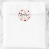 Dank U Tekst Bordeaux Bloemen Ronde Sticker (Tas)